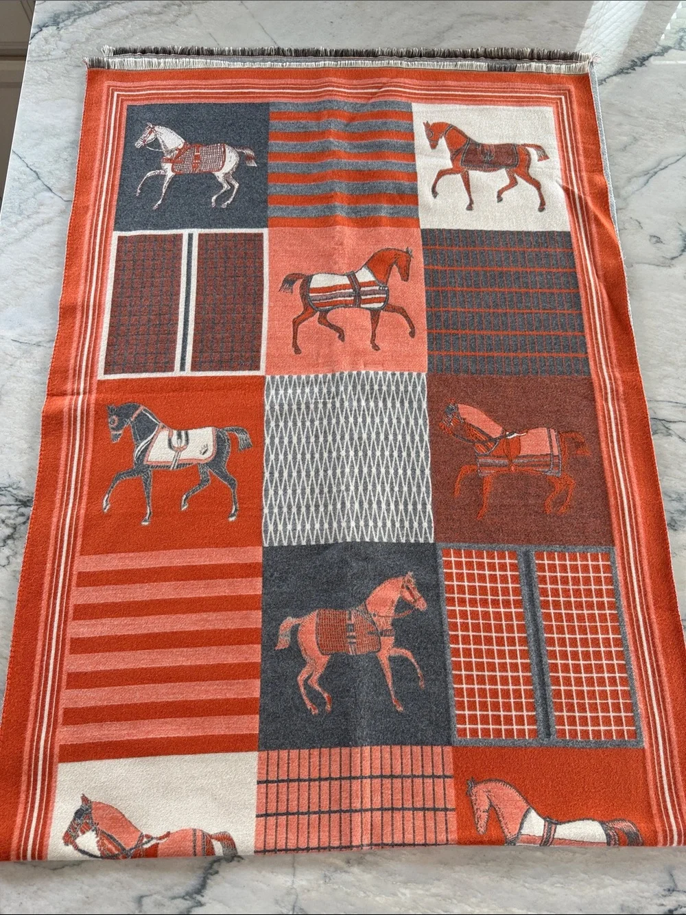 Classic Equestrian Orange & Gray Shawl